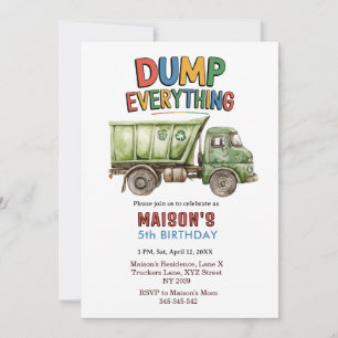 Dump Everything Garbage Truck Birthday Invitation
