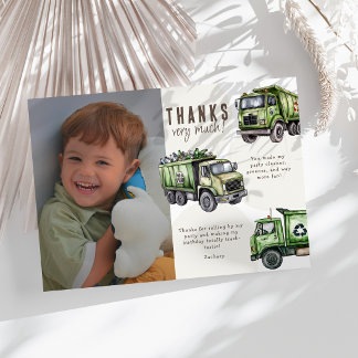 Dump Everything! Garbage Truck Kids Photo Birthday Thank You Card