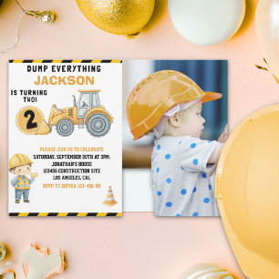 "DUMP EVERYTHING! Photo –Construction 2nd Birthday Invitation