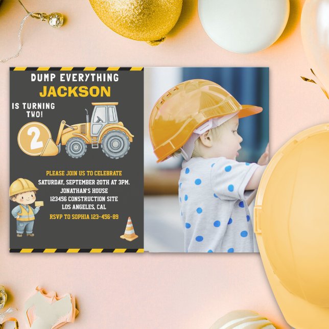 "DUMP EVERYTHING! Photo –Construction 2nd Birthday Invitation (Creator Uploaded)