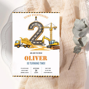 Dump Truck 2nd Birthday Yellow Invitation
