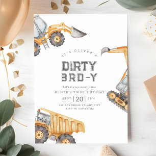Dump Truck 3rd Birthday Construction Invitation