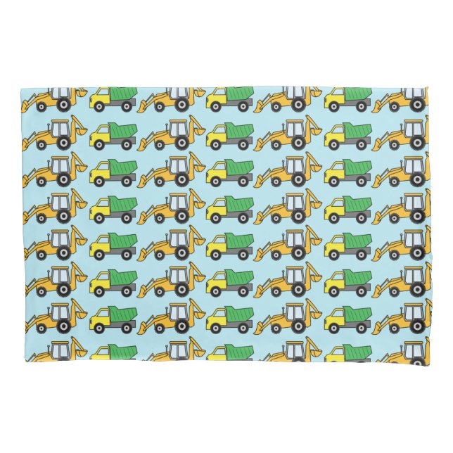 Dump Truck and Backhoe Pattern Pillowcase (Front)