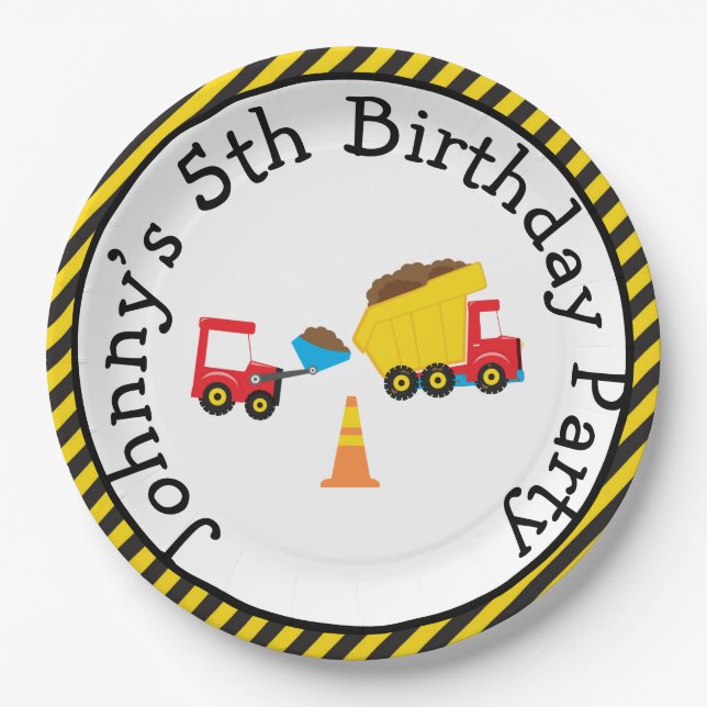 Dump Truck and Digger Paper Plate (Front)
