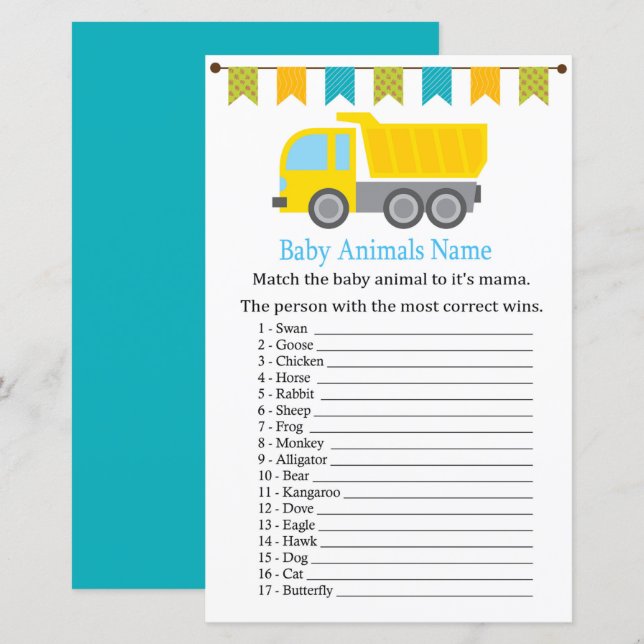 Dump truck Baby Animals Name Game (Front/Back)
