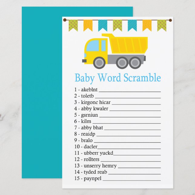 Dump truck Baby word scramble game (Front/Back)