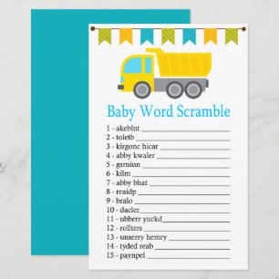 Dump truck Baby word scramble game