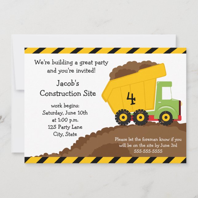 Dump Truck Birthday Invitation (Front)