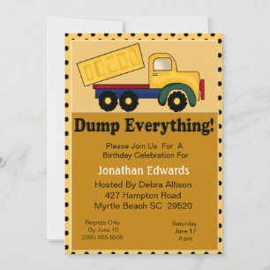 Dump Truck  Birthday Invitation