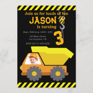 Dump Truck Birthday Party Invitation with Photo