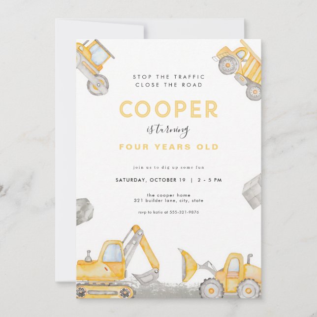 Dump Truck Boy Construction Birthday Invitation (Front)