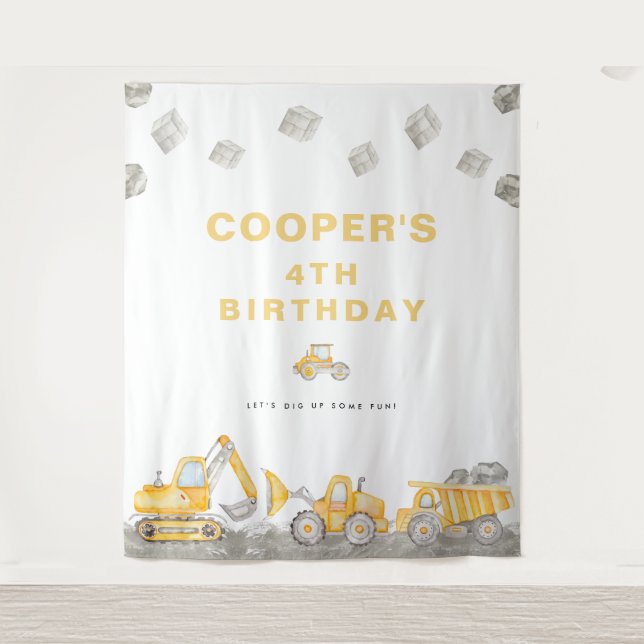 Dump Truck Boy Construction Truck Birthday Welcome Tapestry (Front)
