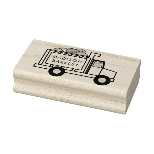 Dump Truck Boy's Cute Kid's Name Rubber Stamp (Stamp)