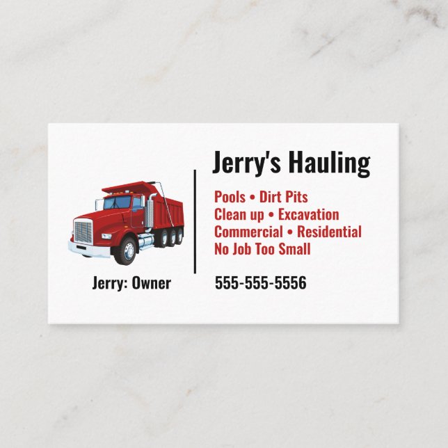 Dump Truck Business Card (Front)