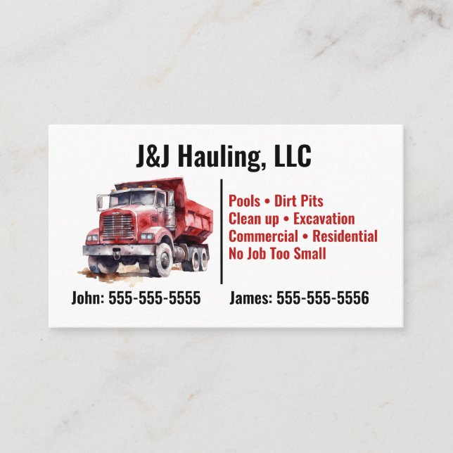 Dump Truck Business Card (Front)