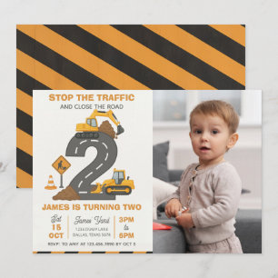 Dump Truck Construction 2nd Birthday Photo Invitation