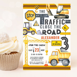 Dump Truck Construction 3rd Birthday Party Invitat Invitation