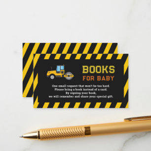 Dump Truck Construction Baby Shower Books for Baby Enclosure Card