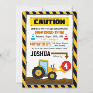 Dump Truck Construction Birthday invitation