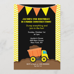 Dump Truck Construction Birthday Invitations
