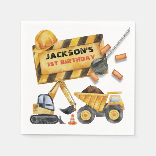 Dump Truck Construction Birthday Party Napkin (Front)