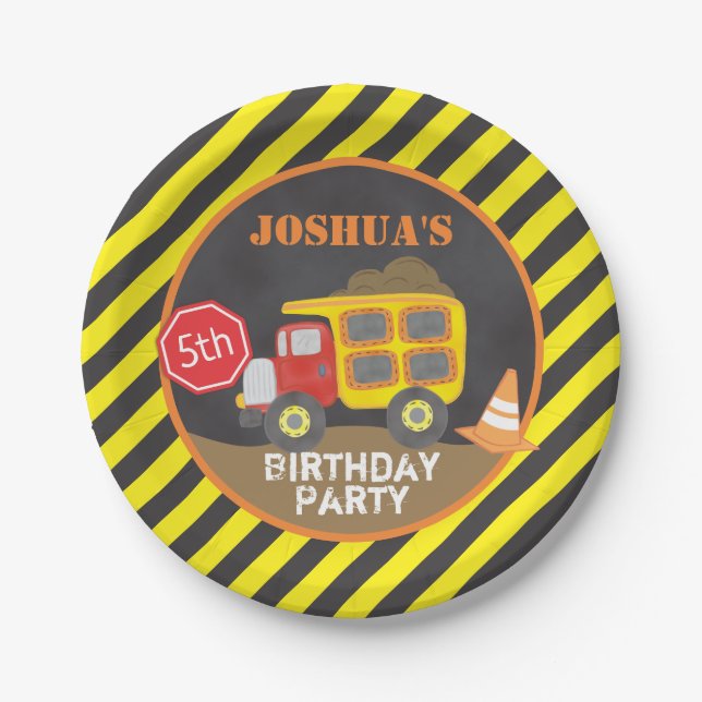 Dump Truck Construction Birthday Party Paper Plate (Front)