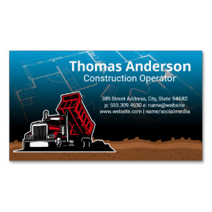 Dump Truck   Construction Blue Prints Magnetic Business Card