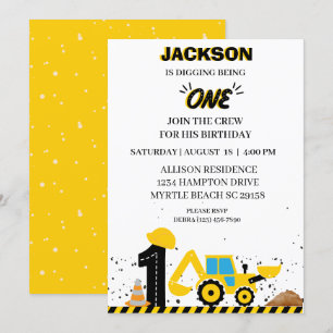  Dump Truck Construction Boys Birthday Party Invitation