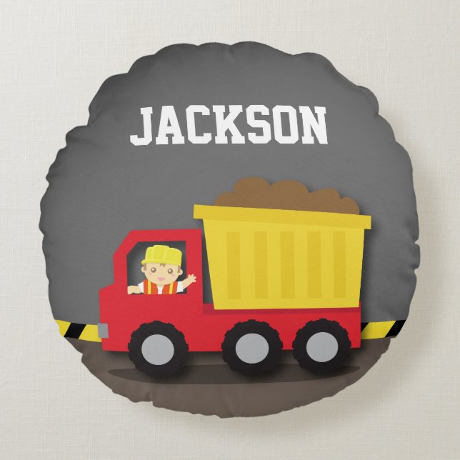 Dump Truck Construction Builder Boys Room Decor Round Cushion (Front)