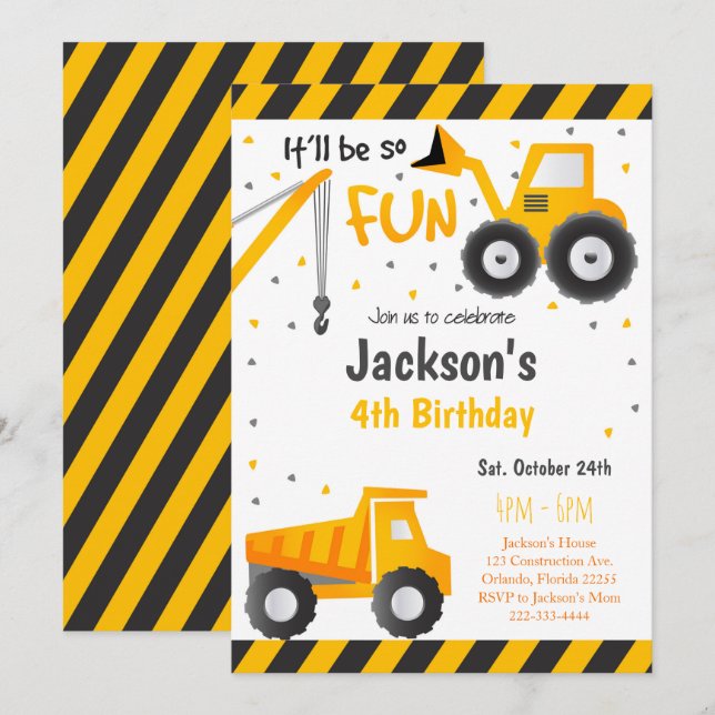 Dump Truck Construction Invitation (Front/Back)