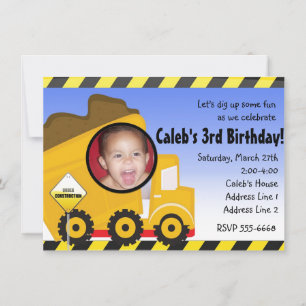 Dump truck construction photo party invitation