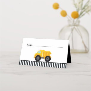 Dump Truck Construction Striped Birthday Place Card