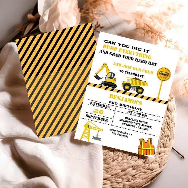 Dump truck construction theme birthday invitation (Creator Uploaded)