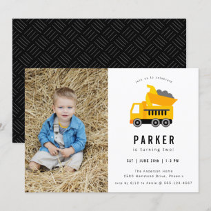 Dump Truck Construction Theme Photo Birthday Invitation