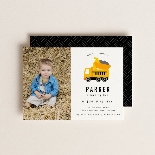 Dump Truck Construction Theme Photo Birthday Invitation (Creator Uploaded)