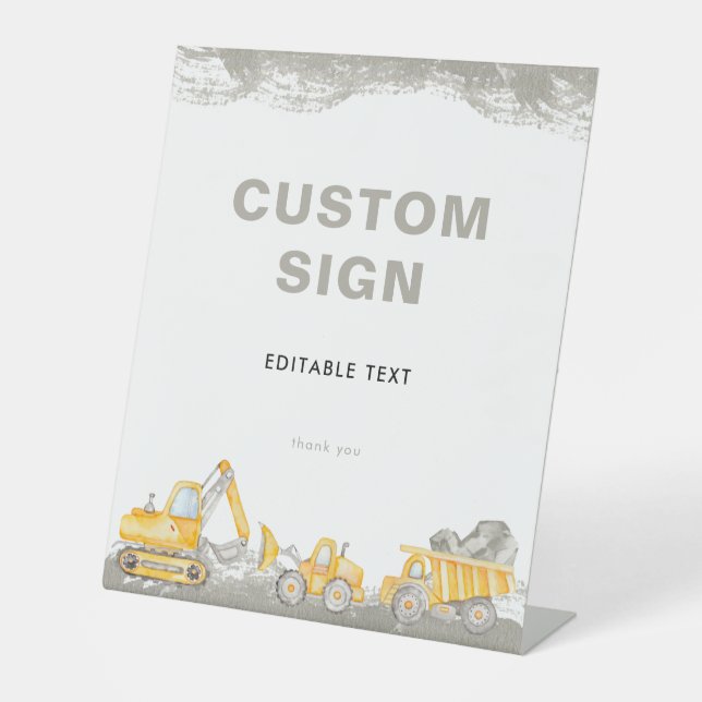 Dump Truck Construction Truck Birthday Party Pedestal Sign (Front)