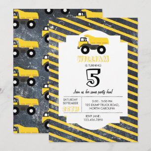 Dump Truck Construction Trucks Birthday Invitation