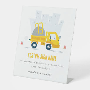 Dump Truck Construction Vehicle Birthday Party Pedestal Sign