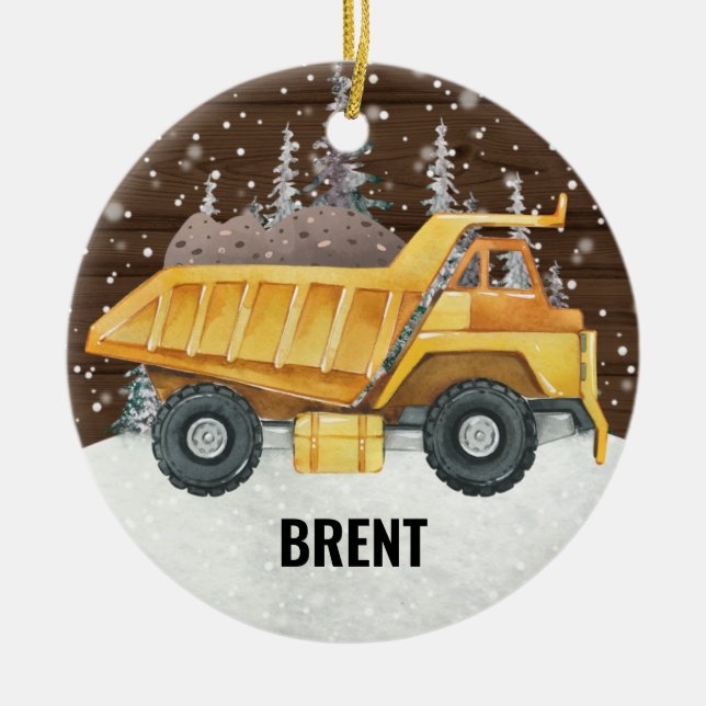 Dump Truck Construction Vehicle Christmas Ceramic Tree Decoration (Front)
