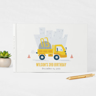 Dump Truck Construction Vehicle Kids Birthday Guest Book