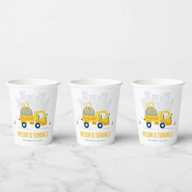Dump Truck Construction Vehicle Kids Birthday Paper Cups (Multi)