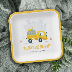 Dump Truck Construction Vehicle Kids Birthday Paper Plate