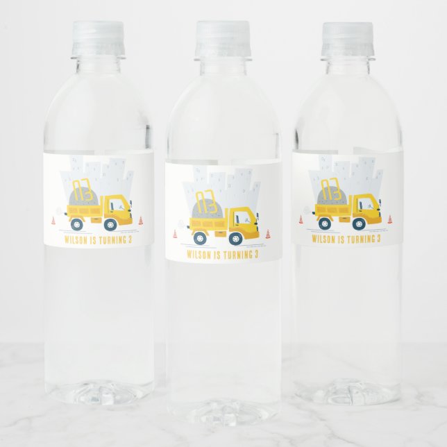 Dump Truck Construction Vehicle Kids Birthday  Water Bottle Label (Bottles)