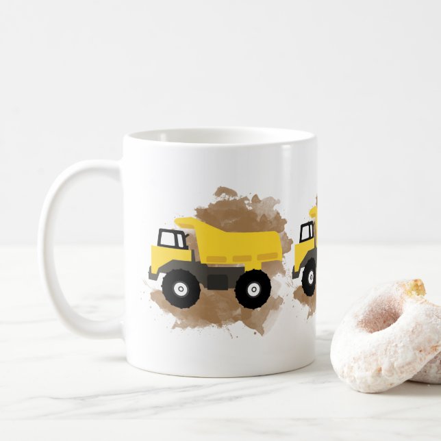 Dump Truck Construction Vehicle Mud  Coffee Mug (With Donut)