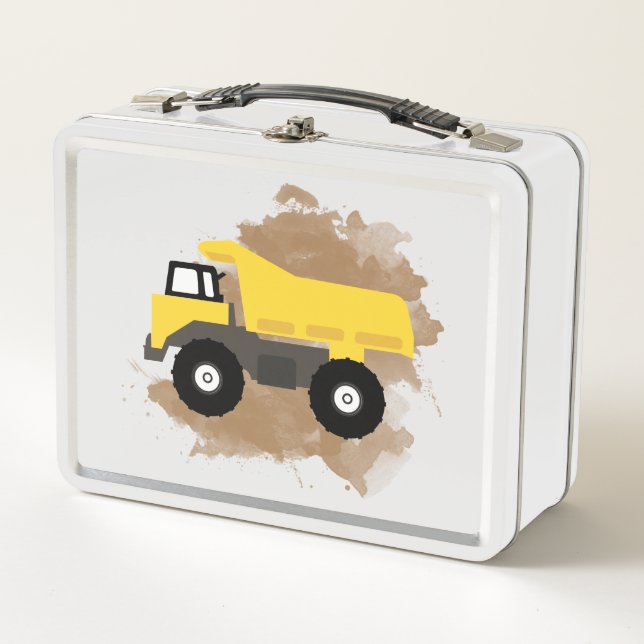 Dump Truck Construction Vehicle Mud Watercolor Metal Lunch Box (Front)