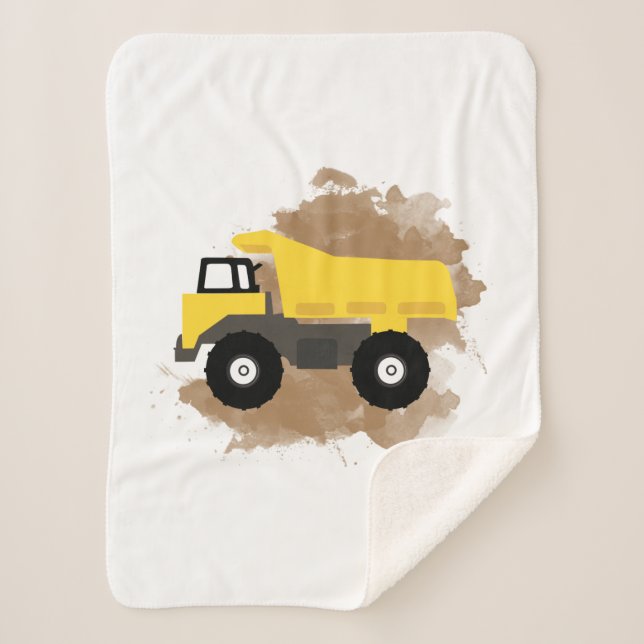 Dump Truck Construction Vehicle Mud Watercolor Sherpa Blanket (Front)