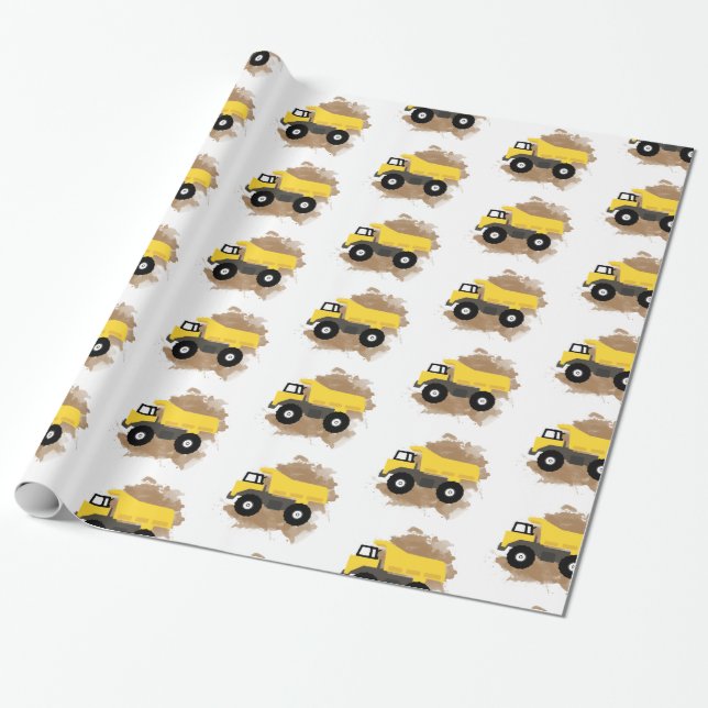 Dump Truck Construction Vehicle Mud Watercolor Wrapping Paper (Unrolled)
