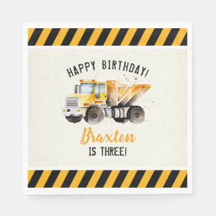 Dump Truck Construction Zone Birthday Paper Napkin