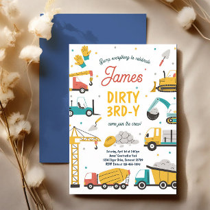 Dump Truck Dirty Third Birthday Construction Invitation