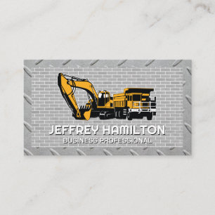 Dump Truck Excavator    Brick Wall   Steel Business Card